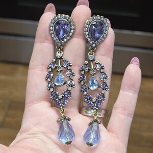 Blue and purple Heidi daus Crystal chandelier dangle earrings